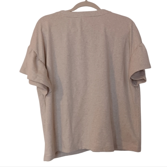 Soft Cotton Cream V-Neck Ruffle Sleeve Lightweight Sweatshirt - Picture 2 of 7